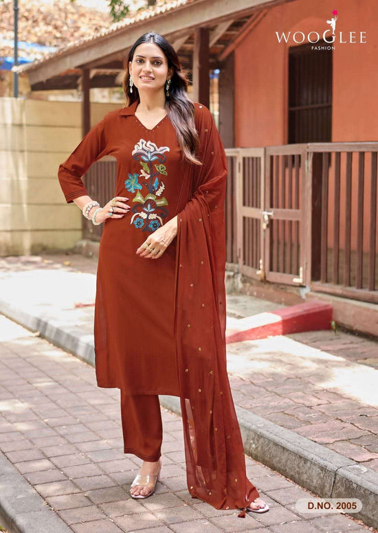 Wooglee Sanskriti Heavy Rayon Kurti Pant Dupatta Set - Amrah Wholesale