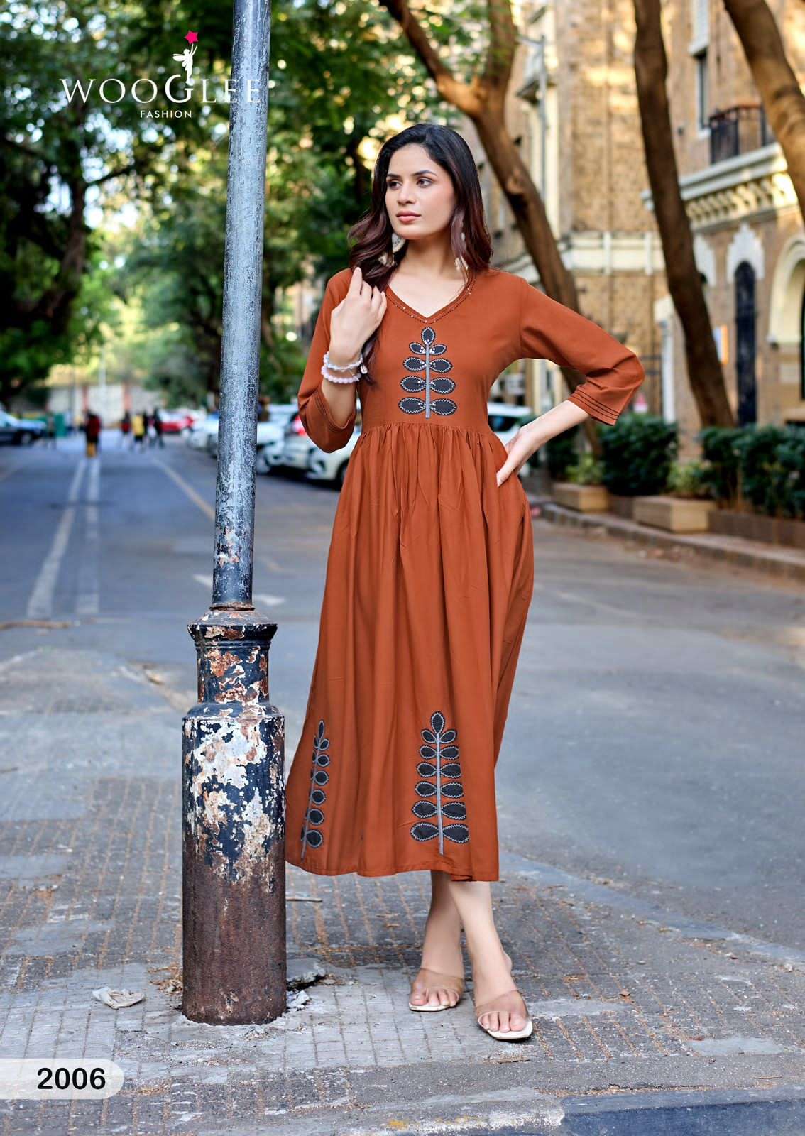 Wooglee Yamini Heavy Rayon Thread Work Stitched Kurti Gown
