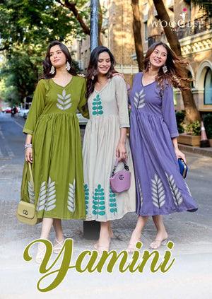 Wooglee Yamini Heavy Rayon Thread Work Stitched Kurti Gown