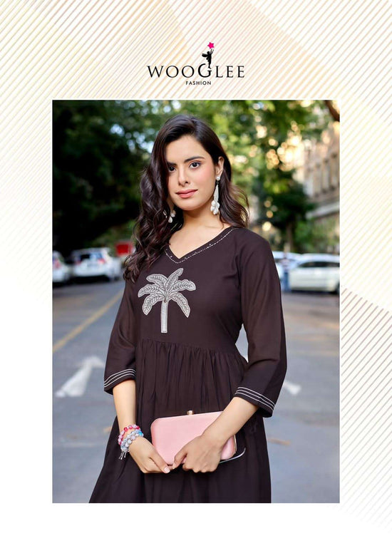 Wooglee Yamini Heavy Rayon Thread Work Stitched Kurti Gown
