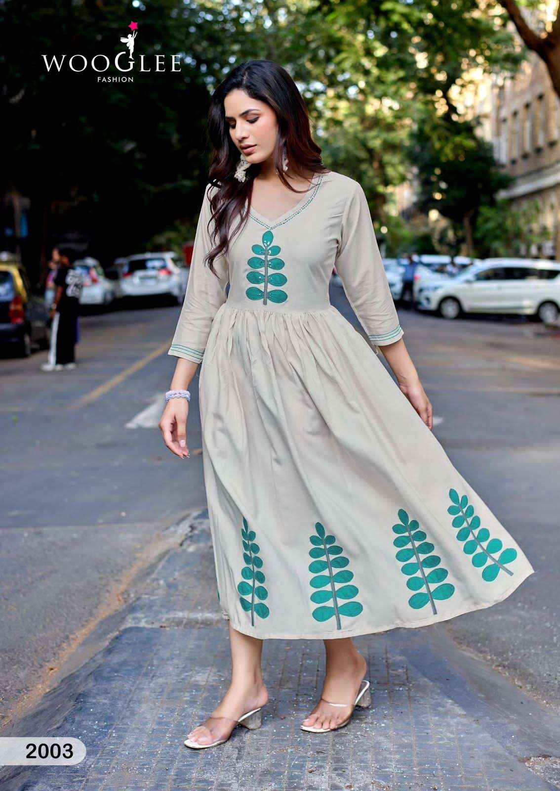 Wooglee Yamini Heavy Rayon Thread Work Stitched Kurti Gown