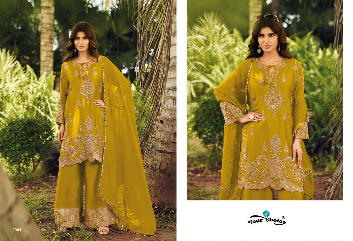 YOUR CHOICE CUBA Chinon Embroidered Stitched Sharara Suit