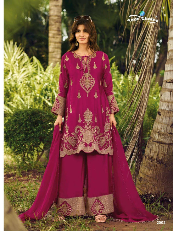 YOUR CHOICE CUBA Chinon Embroidered Stitched Sharara Suit