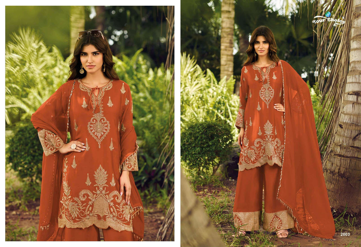 YOUR CHOICE CUBA Chinon Embroidered Stitched Sharara Suit
