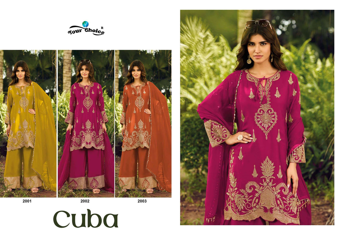 YOUR CHOICE CUBA Chinon Embroidered Stitched Sharara Suit