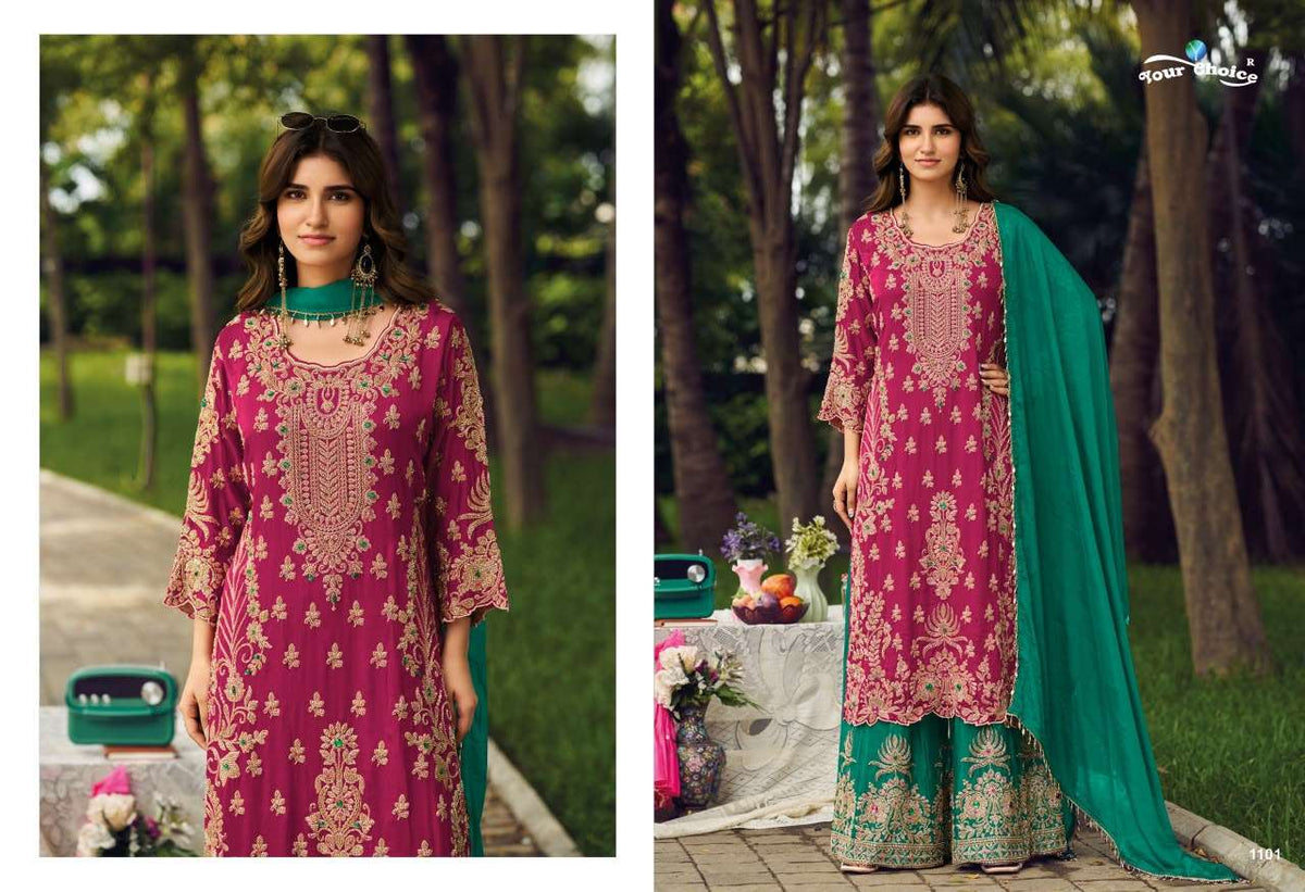 Your Choice Olive Chinon Embroidered Salwar Suit Set