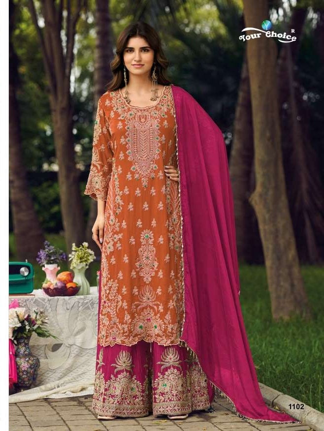 Your Choice Olive Chinon Embroidered Salwar Suit Set