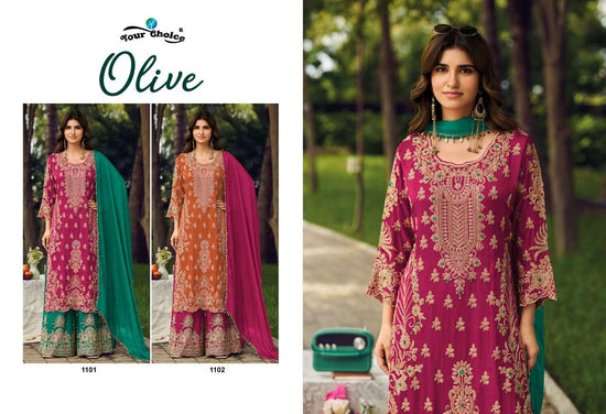 Your Choice Olive Chinon Embroidered Salwar Suit Set