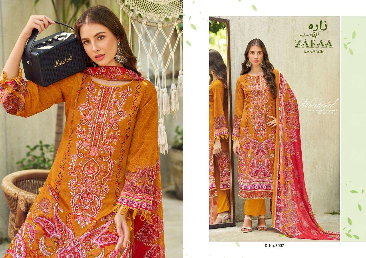 Zaraa Print Hafsa Vol 03 Crepe Printed Unstitched Pakistani Suit