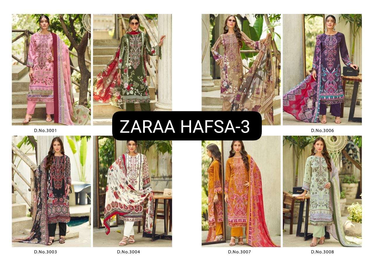 Zaraa Print Hafsa Vol 03 Crepe Printed Unstitched Pakistani Suit