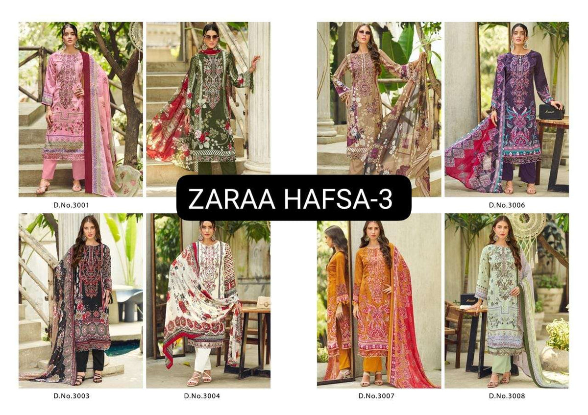 Zaraa Print Hafsa Vol 03 Crepe Printed Unstitched Pakistani Suit