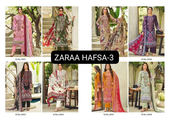 Zaraa Print Hafsa Vol 03 Crepe Printed Unstitched Pakistani Suit