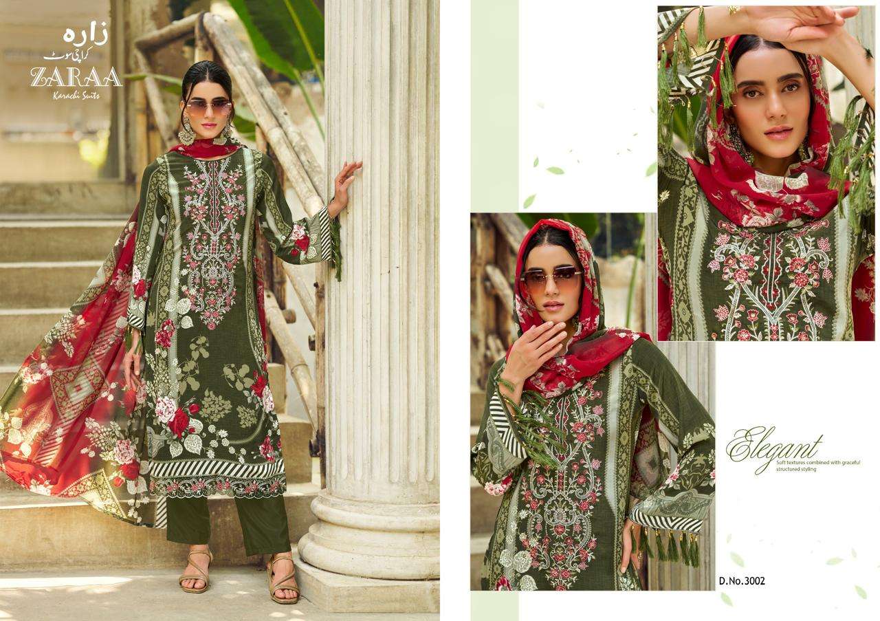 Zaraa Print Hafsa Vol 03 Crepe Printed Unstitched Pakistani Suit