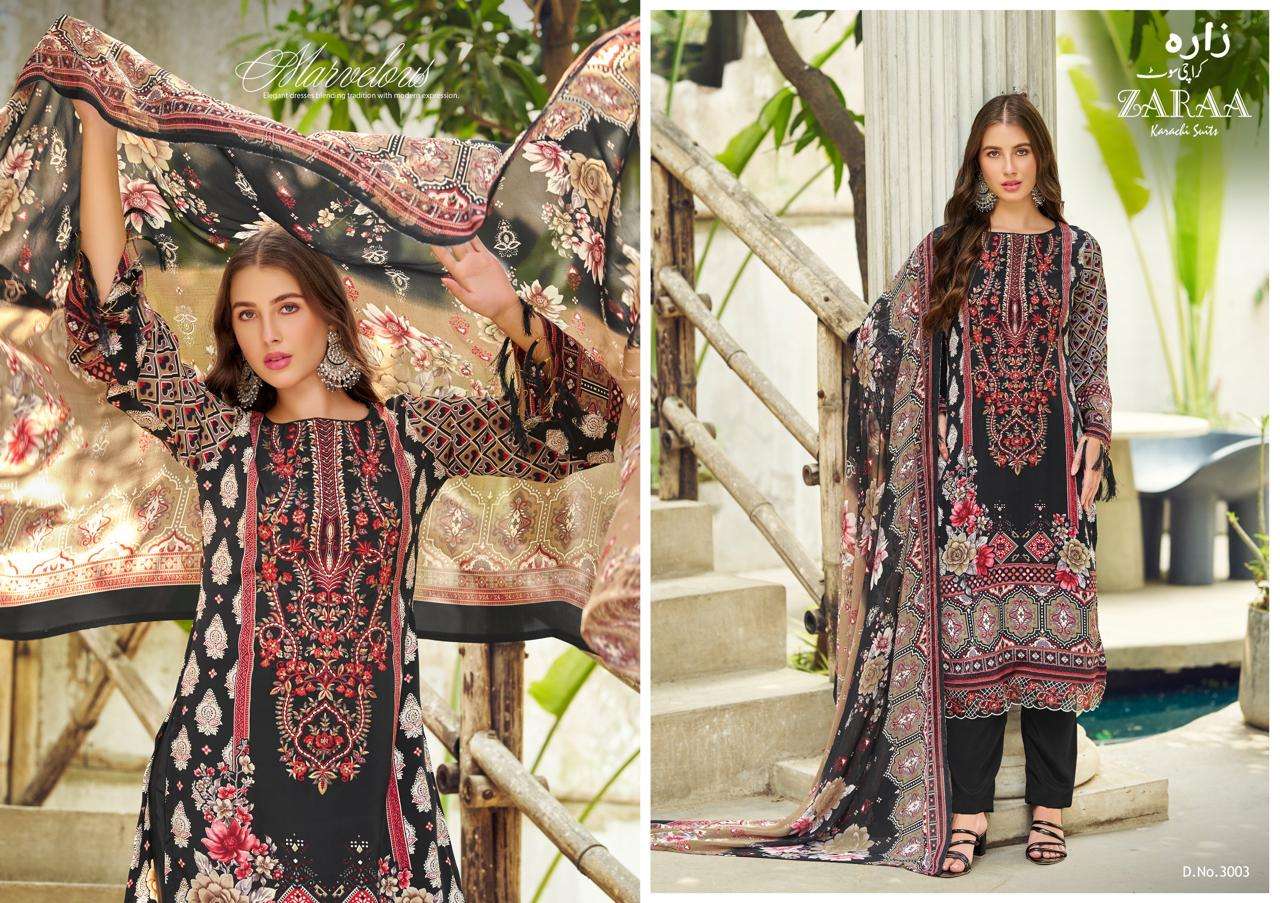 Zaraa Print Hafsa Vol 03 Crepe Printed Unstitched Pakistani Suit