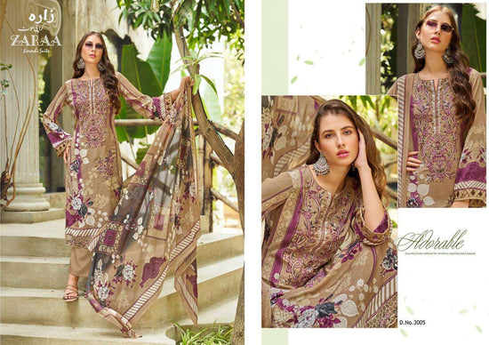 Zaraa Print Hafsa Vol 03 Crepe Printed Unstitched Pakistani Suit