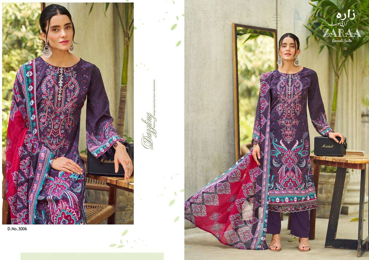 Zaraa Print Hafsa Vol 03 Crepe Printed Unstitched Pakistani Suit