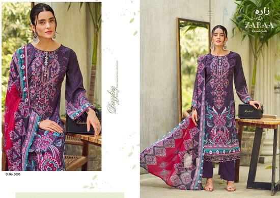 Zaraa Print Hafsa Vol 03 Crepe Printed Unstitched Pakistani Suit