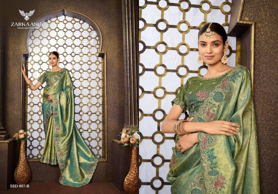 Zarkaashi Srivali Readymade Blouse Tissue Silk Designer Saree Collection