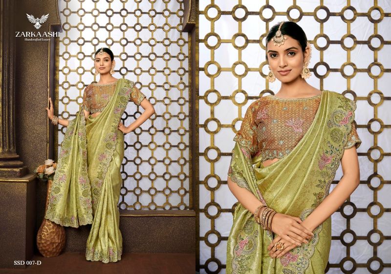 Zarkaashi Srivali Readymade Blouse Tissue Silk Designer Saree Collection