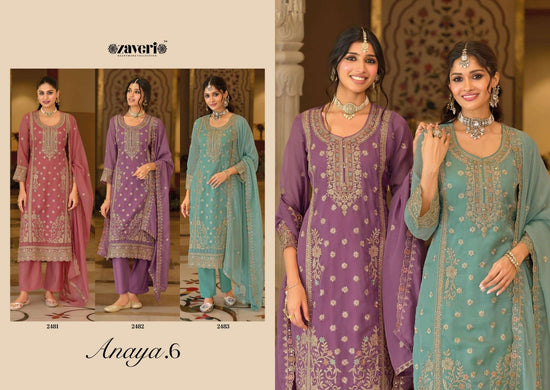 Zaveri Anaya Vol 6 Soft Organza Embroidery Kurti Pant Dupatta Set - Amrah Wholesale