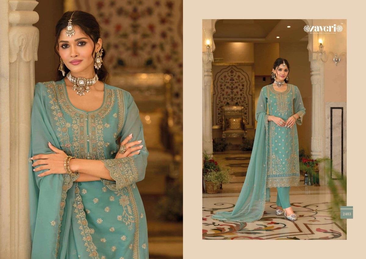 Zaveri Anaya Vol 6 Soft Organza Embroidery Kurti Pant Dupatta Set - Amrah Wholesale