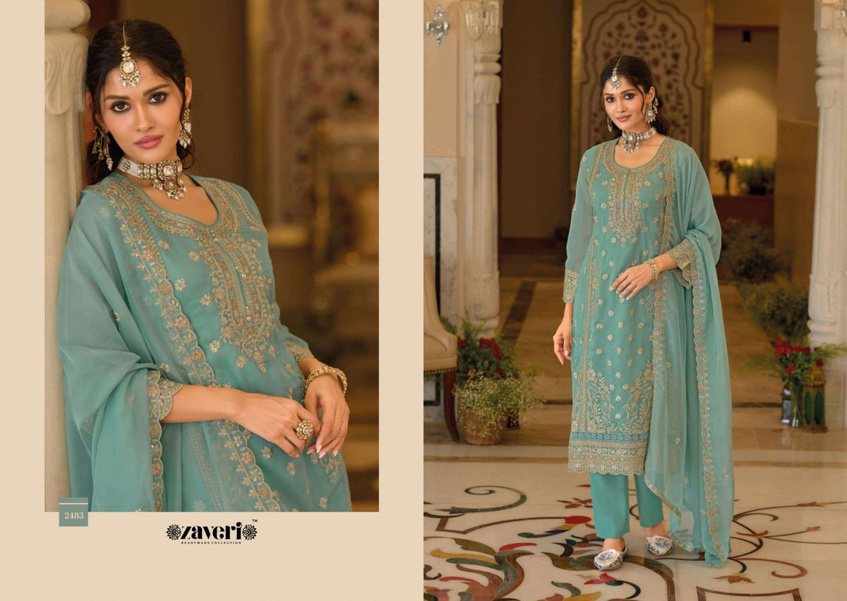 Zaveri Anaya Vol 6 Soft Organza Embroidery Kurti Pant Dupatta Set - Amrah Wholesale