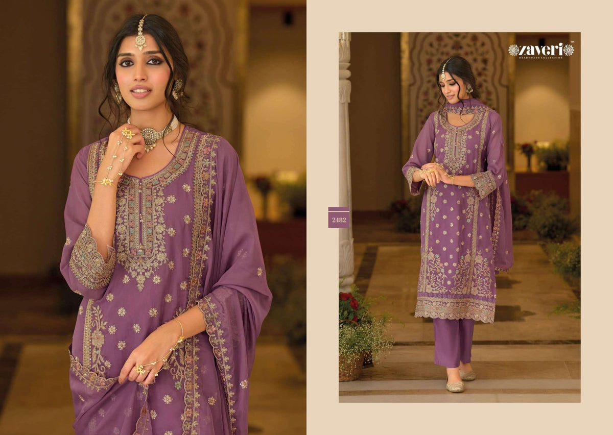 Zaveri Anaya Vol 6 Soft Organza Embroidery Kurti Pant Dupatta Set - Amrah Wholesale