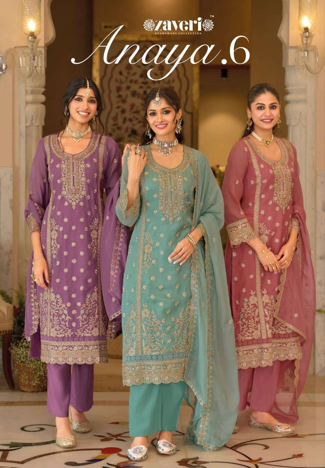 Zaveri Anaya Vol 6 Soft Organza Embroidery Kurti Pant Dupatta Set - Amrah Wholesale