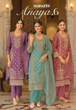 Zaveri Anaya Vol 6 Soft Organza Embroidery Kurti Pant Dupatta Set