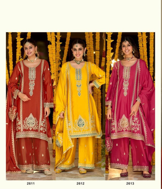 Zaveri D 2611 To 2613 Chinon Embroidered Designer Salwar Kameez Set