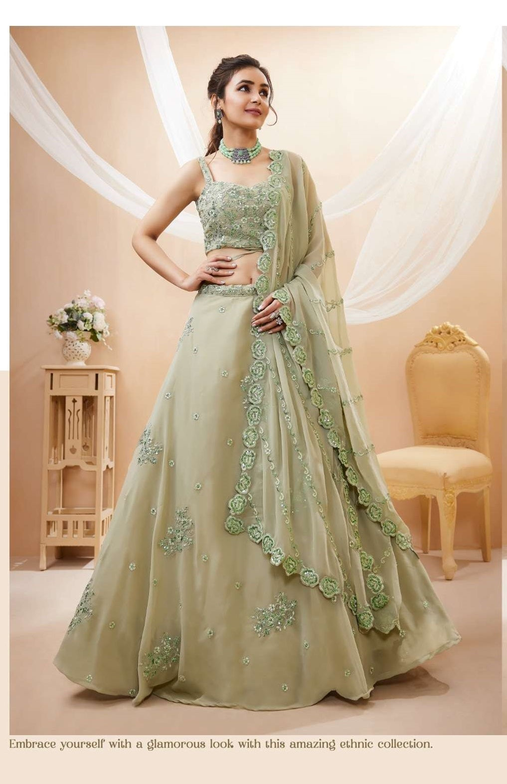 Zeel Clothing Evana Georgette Zari & Sequence Work Embroidery Lehenga Choli