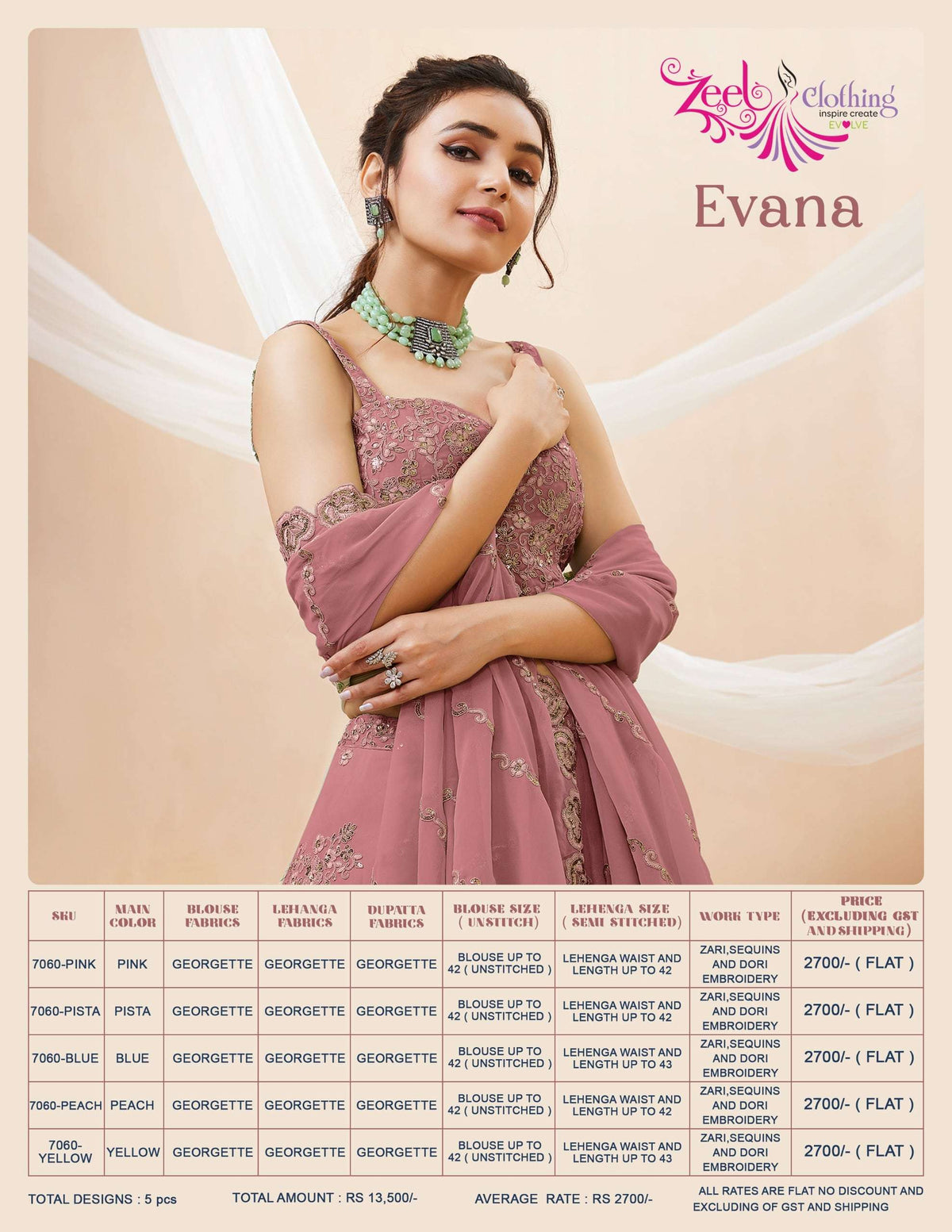 Zeel Clothing Evana Georgette Zari & Sequence Work Embroidery Lehenga Choli