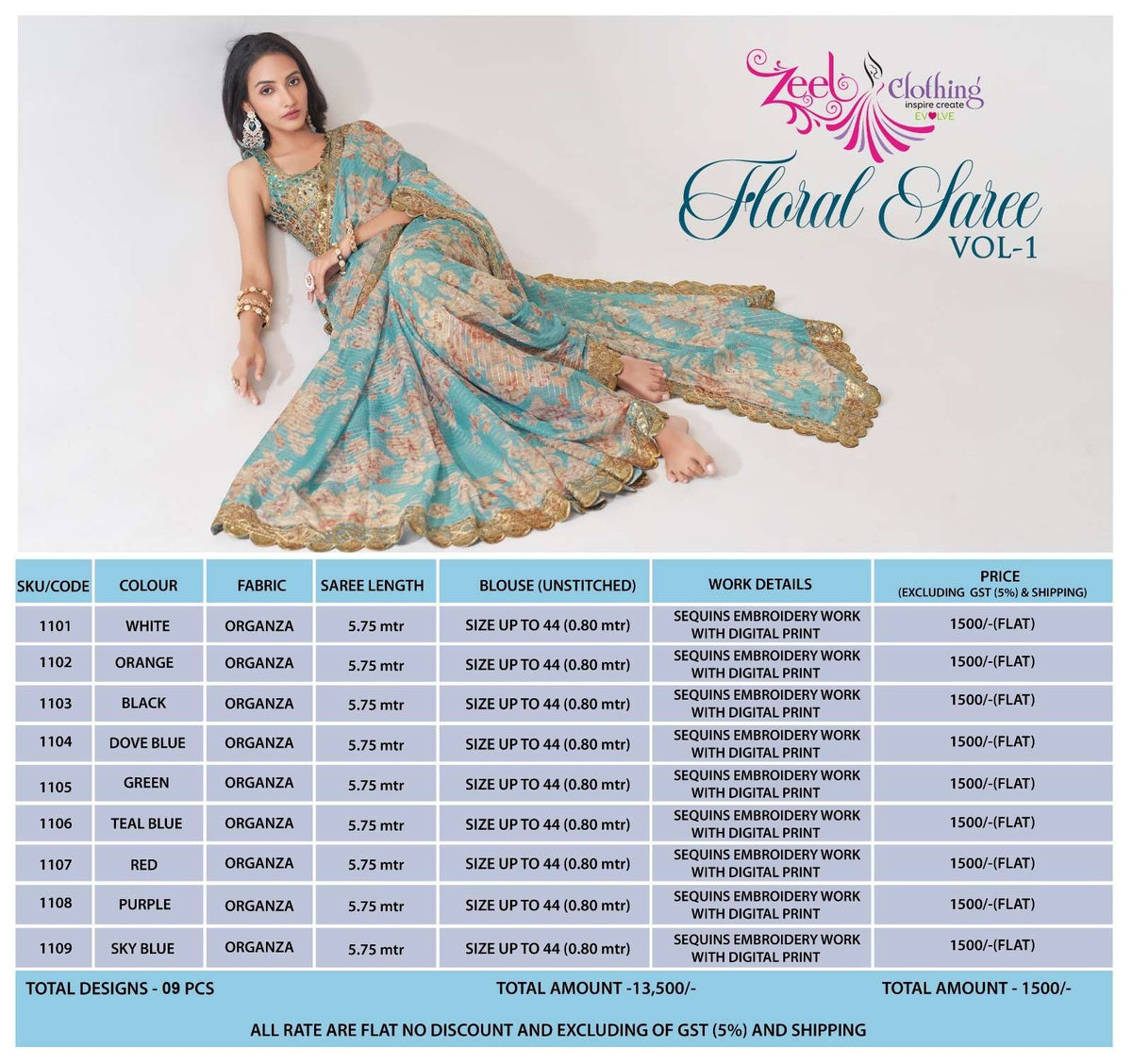 Zeel Clothing Floral Saree Vol-1