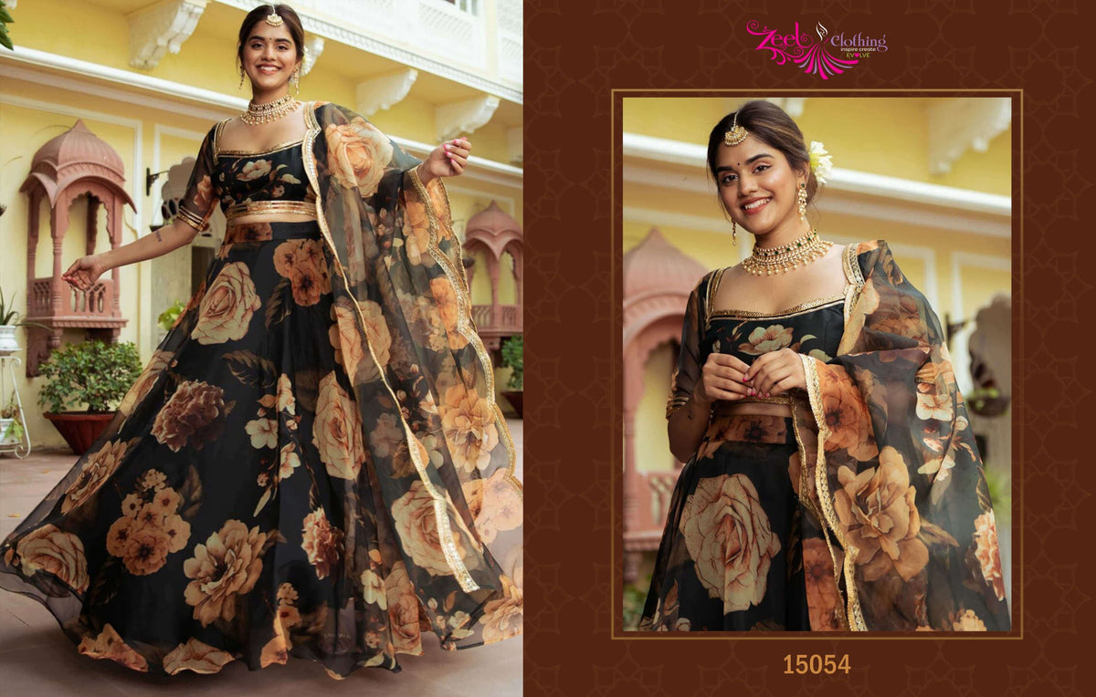 Zeel Clothing Vol-23 Organza Printed Unstitched Lehenga Set