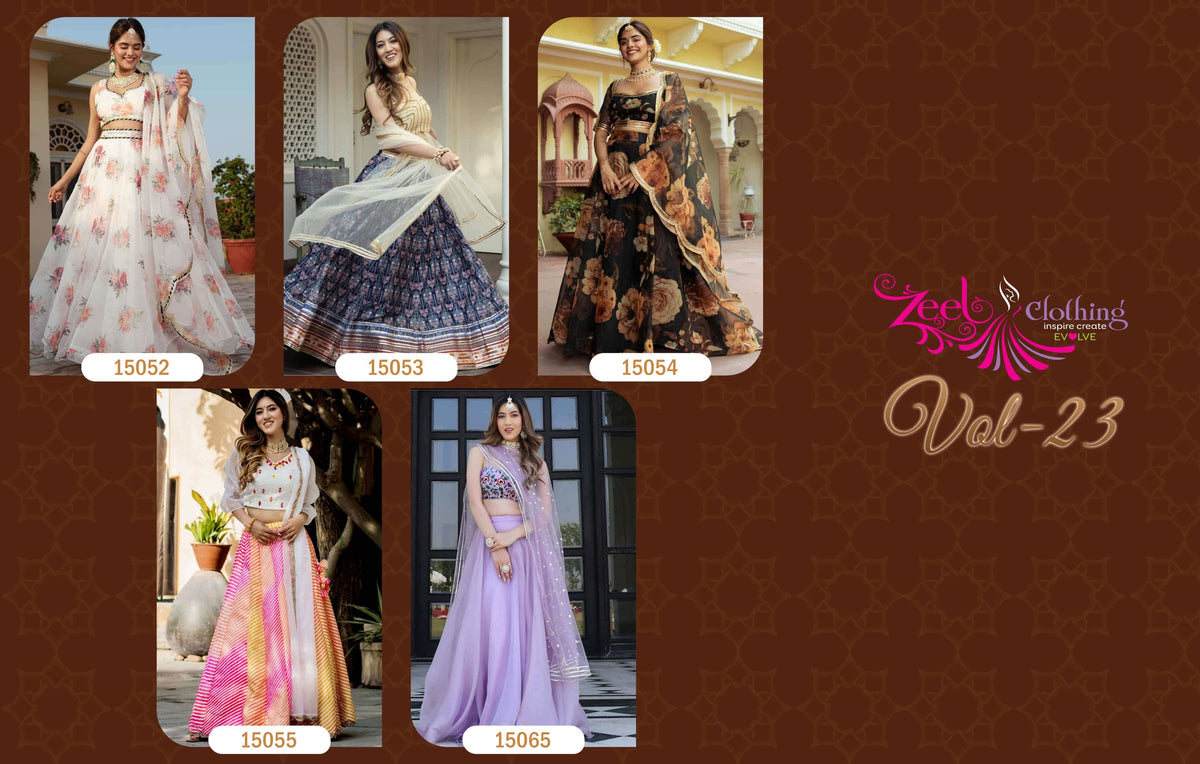 Zeel Clothing Vol-23 Organza Printed Unstitched Lehenga Set