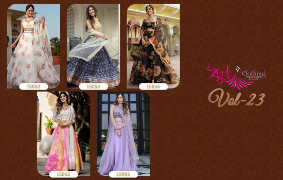Zeel Clothing Vol-23 Organza Printed Unstitched Lehenga Set