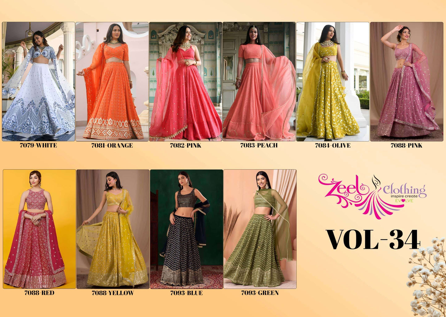 Zeel Clothing Vol-34 Georgette Embroidery Semi-Stitched Lehengas
