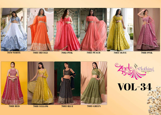 Zeel Clothing Vol-34 Georgette Embroidery Semi-Stitched Lehengas