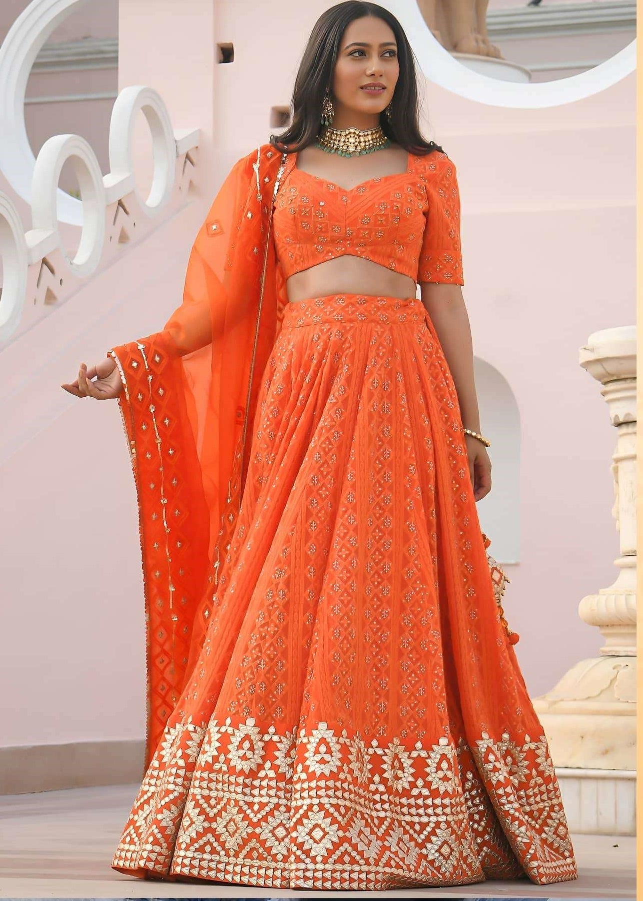 Zeel Clothing Vol-34 Georgette Embroidery Semi-Stitched Lehengas