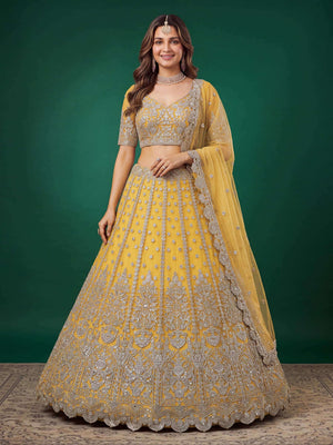 Zeel Clothing Vol-37 Mustard Gold Embroidery Semi-Stitched Lehenga Choli