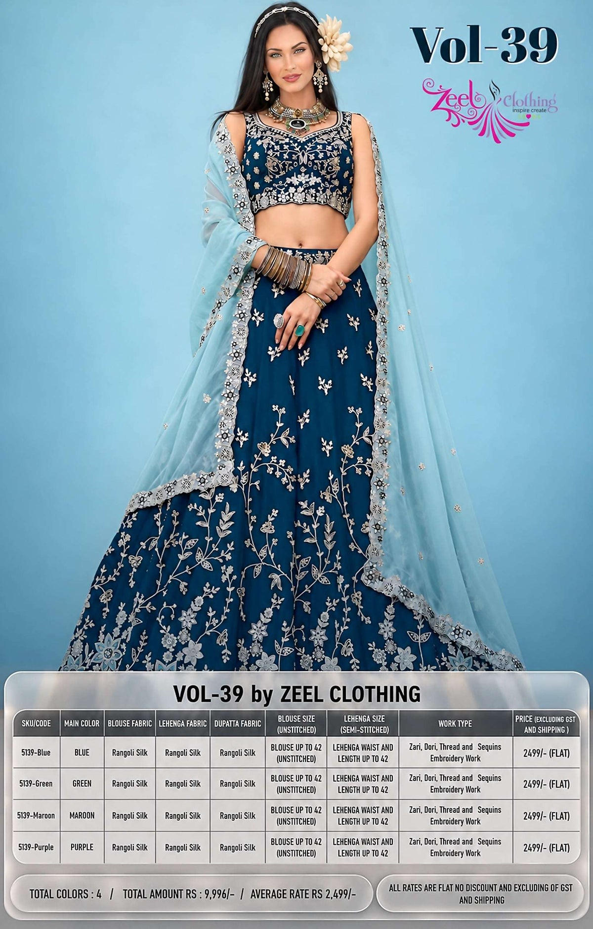 Zeel Clothing Vol-39 Rangoli Silk Embroidered Lehenga