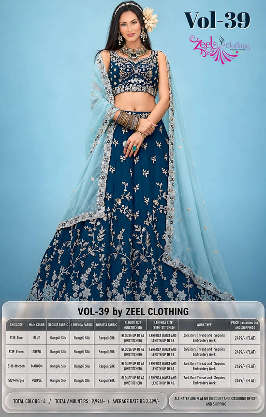 Zeel Clothing Vol-39 Rangoli Silk Embroidered Lehenga