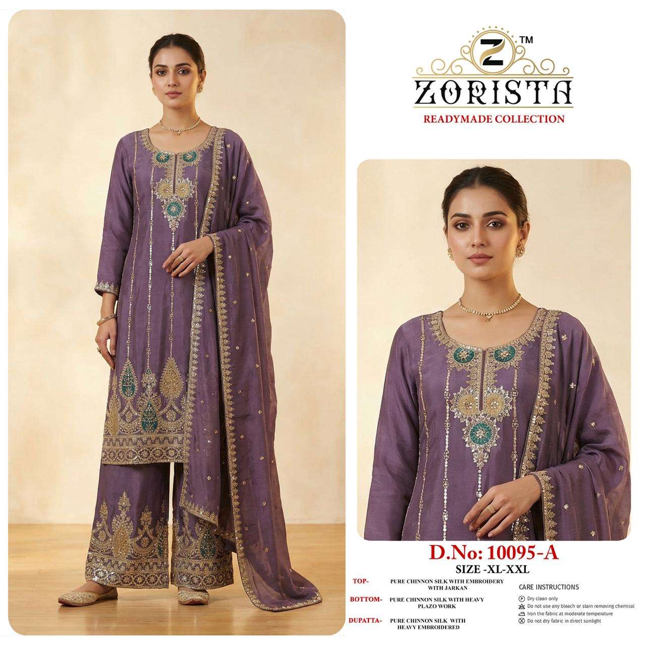 ZORISTA 10095 Chinon Silk Embroidered Pakistani Suit Set