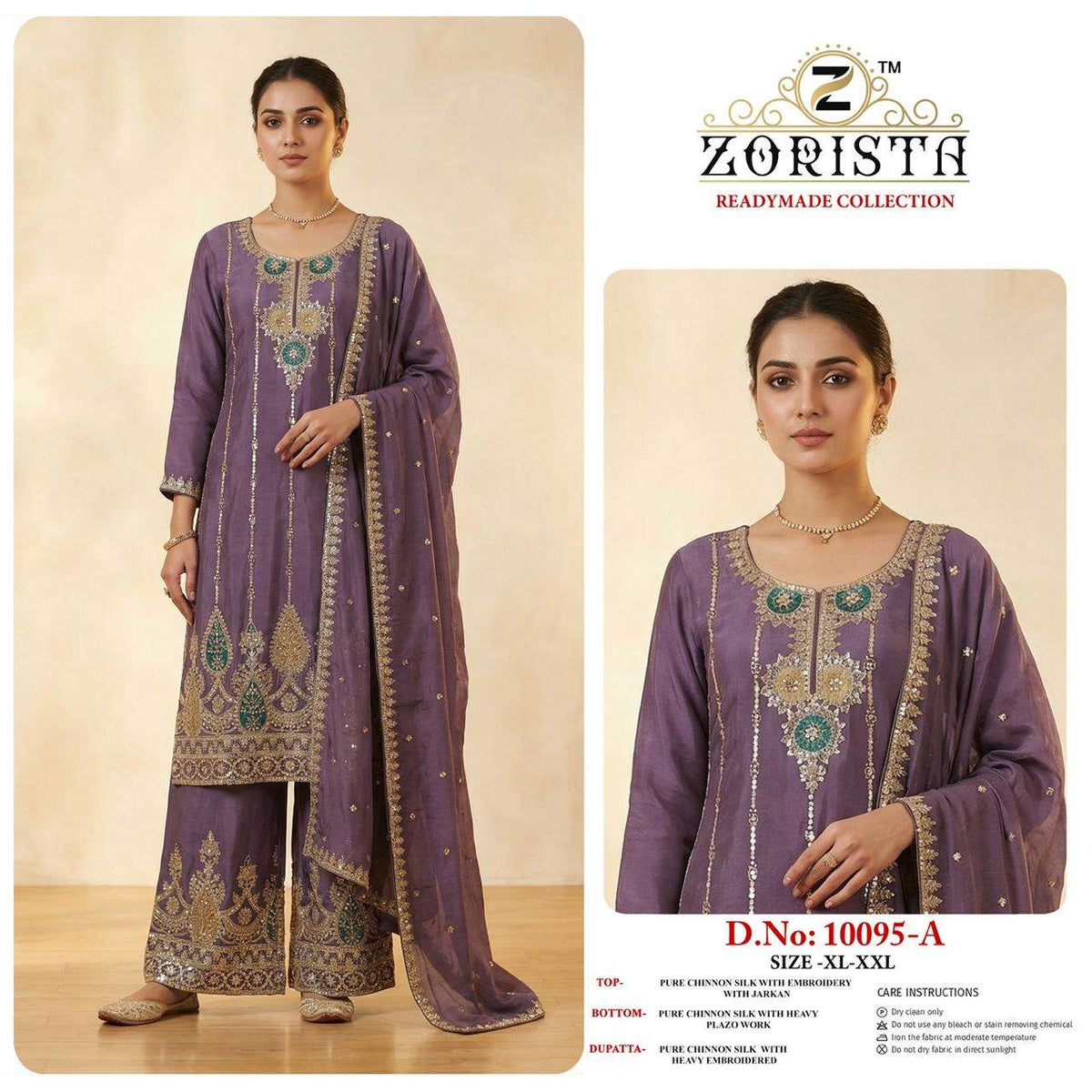 ZORISTA 10095 Chinon Silk Embroidered Pakistani Suit Set