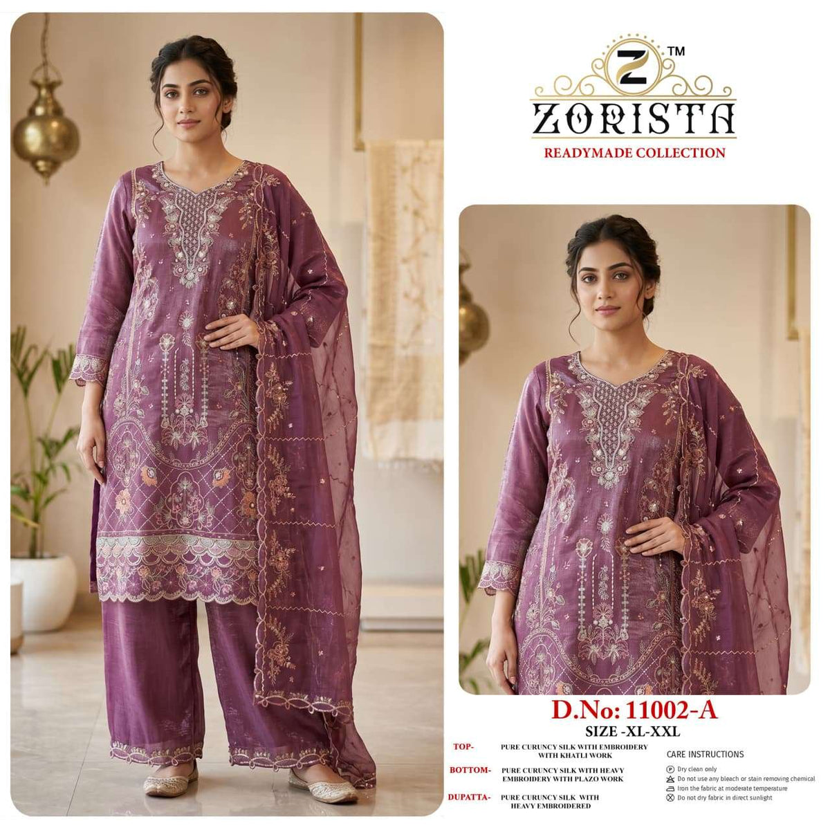 Zorista 11002 Crunchy Silk Embroidered Stitched Pakistani Suit Set