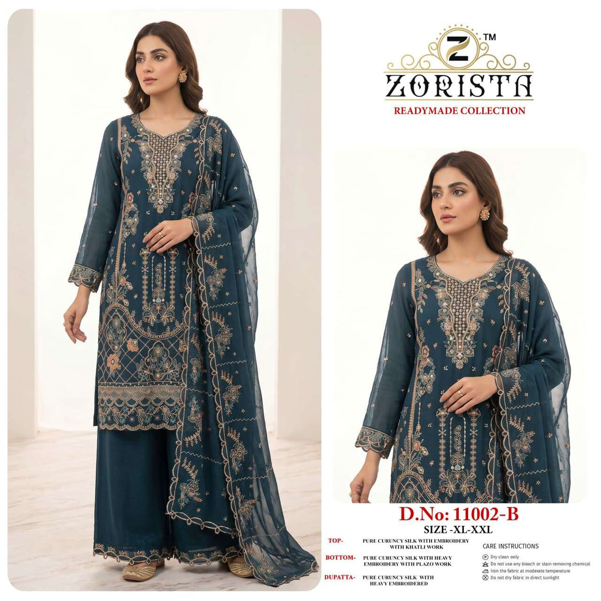 Zorista 11002 Crunchy Silk Embroidered Stitched Pakistani Suit Set