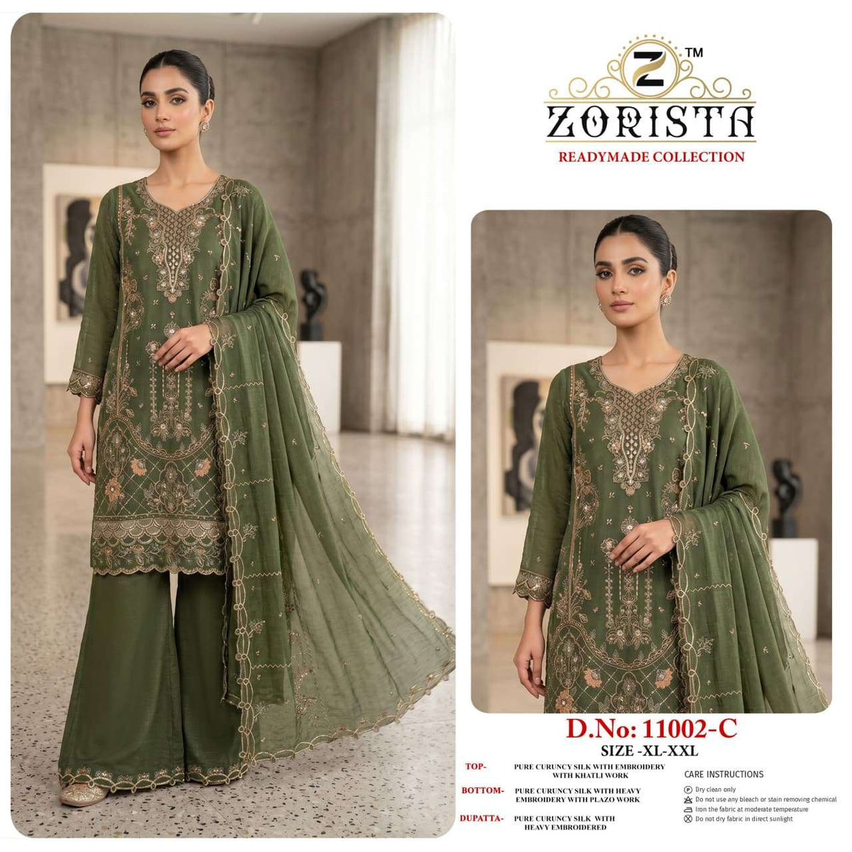 Zorista 11002 Crunchy Silk Embroidered Stitched Pakistani Suit Set