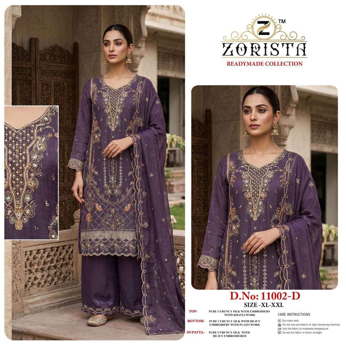 Zorista 11002 Crunchy Silk Embroidered Stitched Pakistani Suit Set