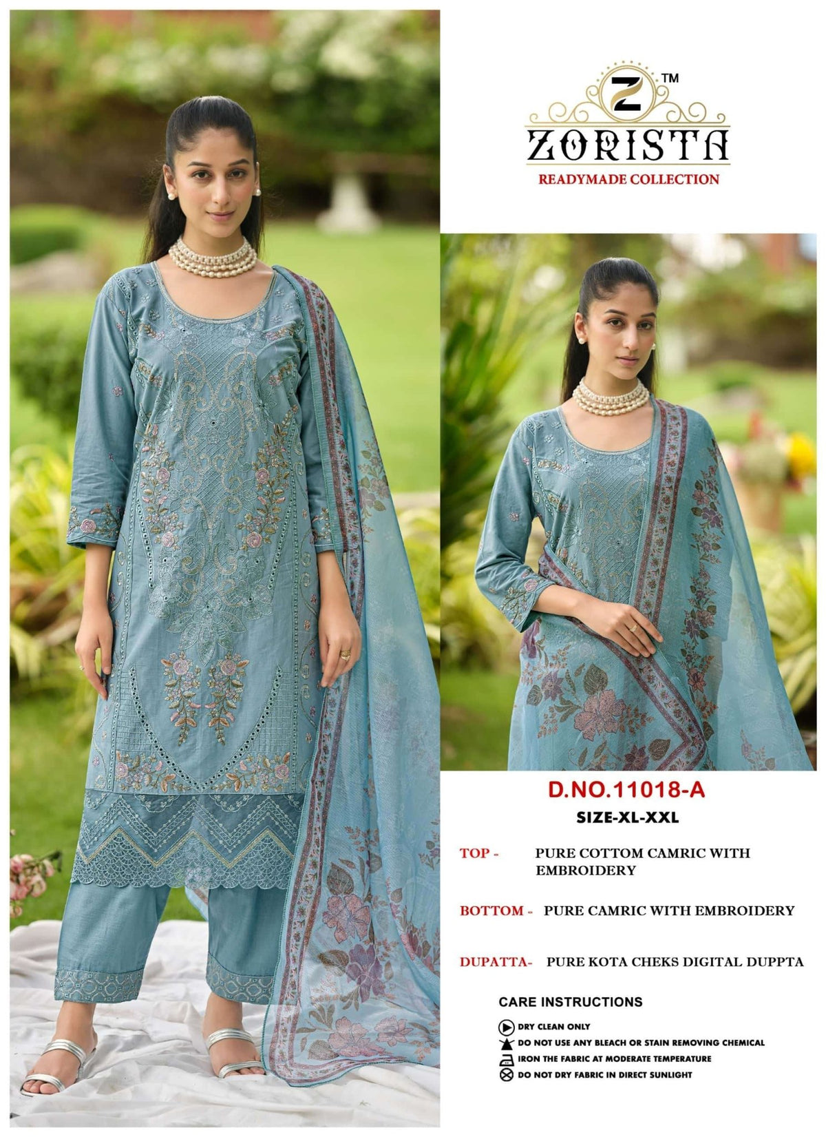 Zorista 11018 Cambric Cotton Embroidery Stitched Salwar Suit Set - Amrah Wholesale