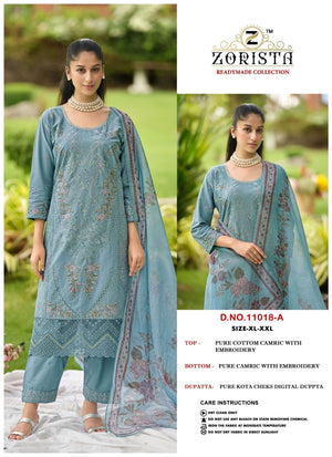 Zorista 11018 Cambric Cotton Embroidery Stitched Salwar Suit Set - Amrah Wholesale
